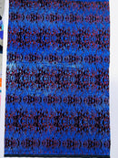 Hot Rod Tricot Holographic 4 Way Spandex With Black Flocking Flames And Red Glitter Fabric-