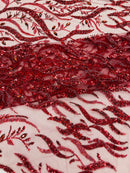 JEWEL VINE BEADED LACE ON MESH FABRIC (By The Yard)