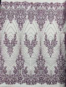 Royalty Damask Beaded Lace Luxury on Mesh, by The Yard.