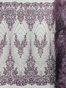 Royalty Damask Beaded Lace Luxury on Mesh, by The Yard.