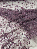 Modern Luxury Beaded Fabric Embroidered on a Mesh Lace, Sold by The Yard.