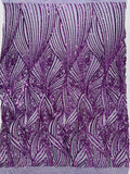 Geometric Feather wing shiny sequin design on a 4 way stretch mesh Fabric-old by the yard.