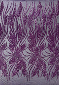 Feather damask shiny sequin design on a 4 way stretch mesh Fabric-sold by The yard.