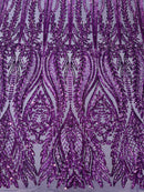 Damask design with sequins embroider on a 4 way stretch mesh fabric (By The Yard)