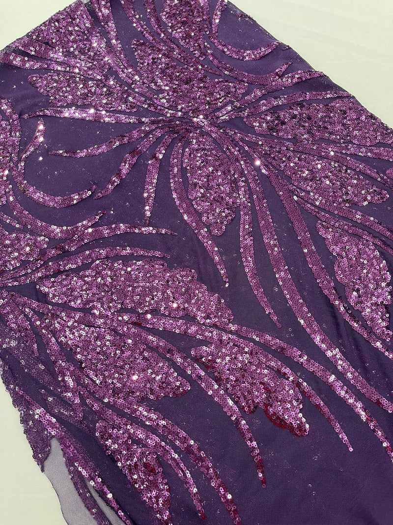 Feather damask shiny sequin design on a 4 way stretch mesh Fabric-sold by The yard.