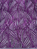 Geometric Feather wing shiny sequin design on a 4 way stretch mesh Fabric-sold by the yard.