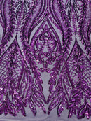 Damask design with sequins embroider on a 4 way stretch mesh fabric (By The Yard)