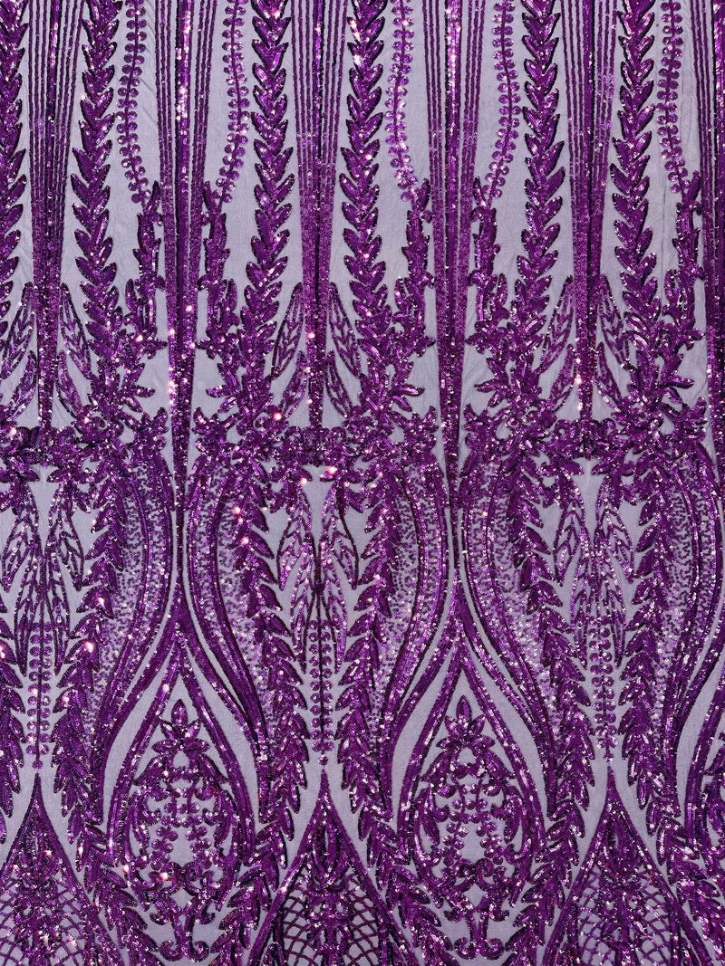 Damask design with sequins embroider on a 4 way stretch mesh fabric.