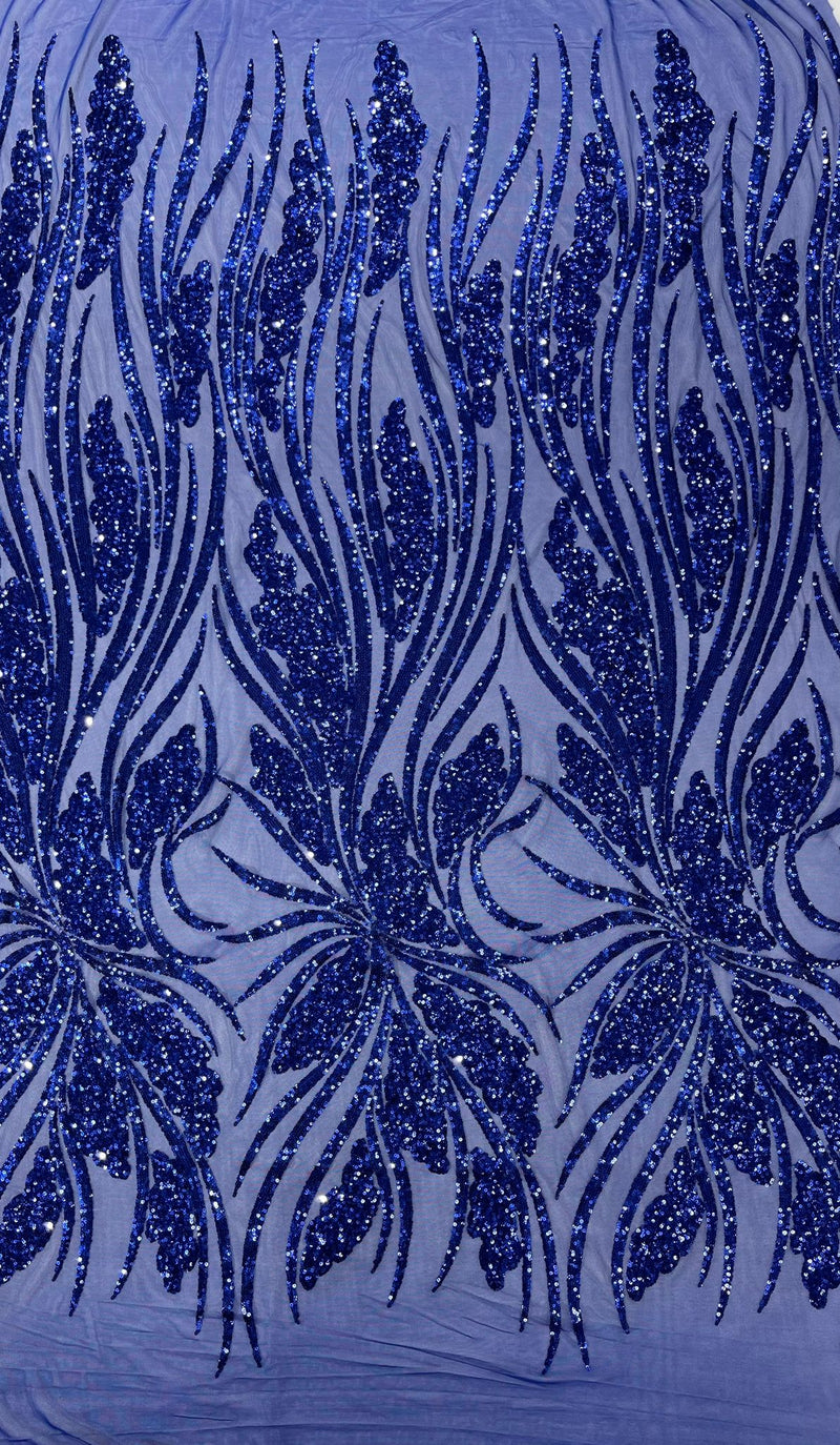 Feather damask shiny sequin design on a 4 way stretch mesh Fabric-sold by The yard.