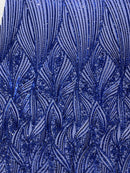 Geometric Feather wing shiny sequin design on a 4 way stretch mesh Fabric-sold by the yard.
