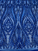 Damask design with sequins embroider on a 4 way stretch mesh fabric (By The Yard)