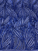 Geometric Feather wing shiny sequin design on a 4 way stretch mesh Fabric-sold by the yard.