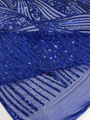 Geometric Feather wing shiny sequin design on a 4 way stretch mesh Fabric-sold by the yard.