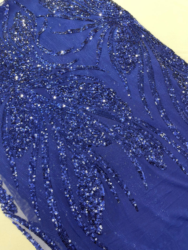 Feather damask shiny sequin design on a 4 way stretch mesh Fabric-sold by The yard.