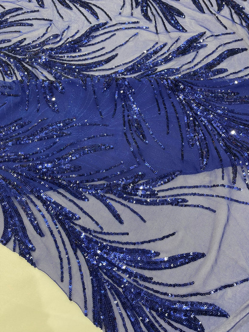 Feather Wing Shiny Sequin Design on a 4 Way Stretch mesh Fabric-Prom-Sold by The Yard.