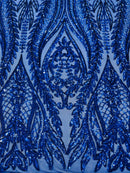 Damask design with sequins embroider on a 4 way stretch mesh fabric (By The Yard)