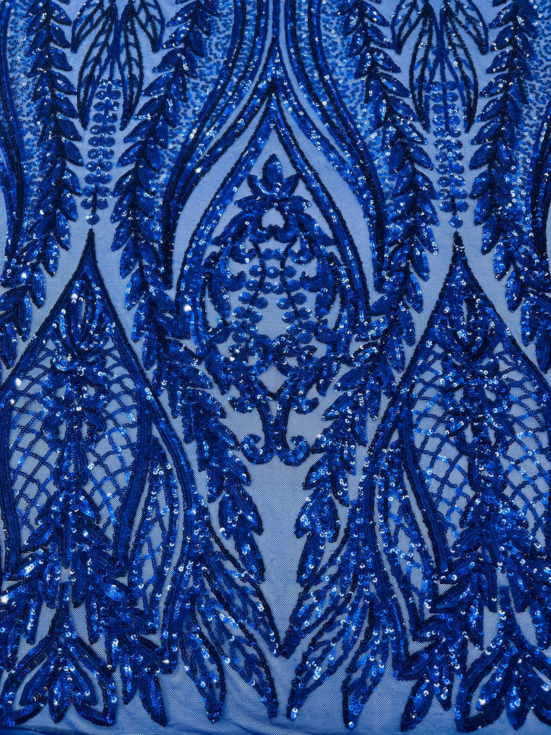 Damask design with sequins embroider on a 4 way stretch mesh fabric.