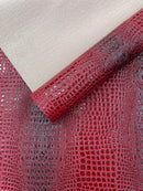 Glossy Two Tone Gator Fake Leather Upholstery, 3D Crocodile Skin Texture Faux Leather PVC Vinyl, 54" Wide