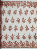 Daisy 3d floral Chiffon design embroider with pearls in a mesh lace-sold by the yard.