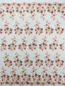Multi Color 3D Floral Design Embroider with Pearls in a Mesh Lace Fabric -Sold by the yard.