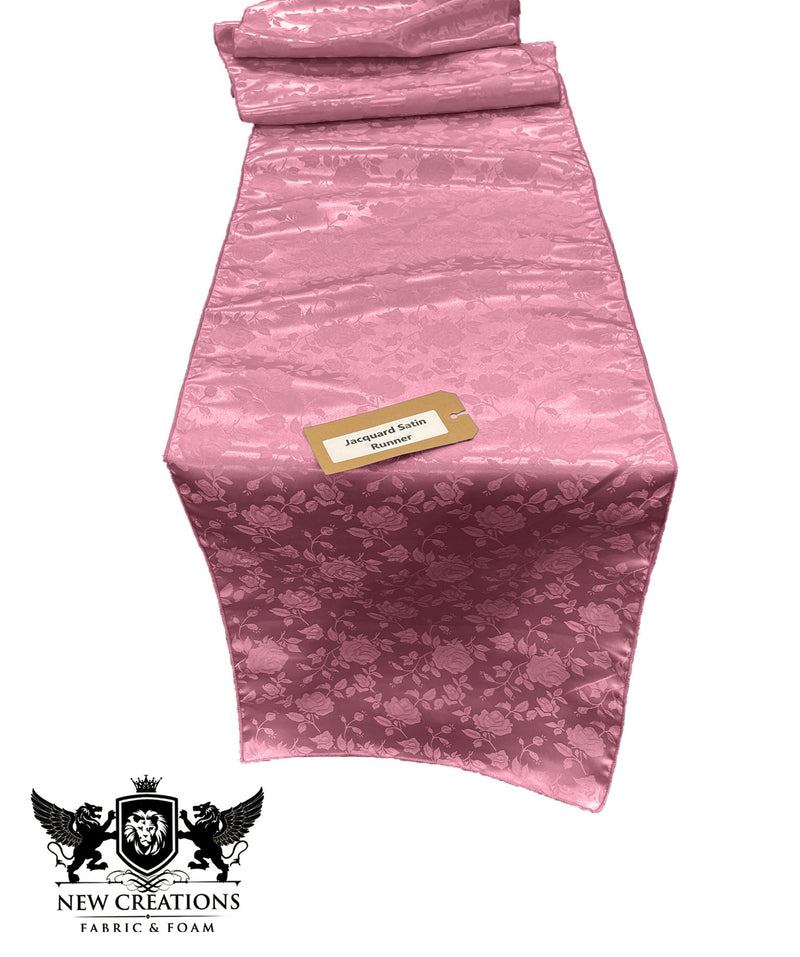 Dusty Rose - Jacquard Satin Roses Runner, Party Supply / Wedding / Decoration.