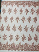 Floral corded embroider with sequins on a mesh lace fabric-prom-sold by the yard.