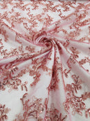Flower lace corded and embroider with sequins on a mesh-Sold by the yard.
