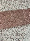 Sparkling Glitter Beads Sequin Fabric, Wave Design, Fabric Embroidered on a Mesh Lace Wedding Bridal Dress.