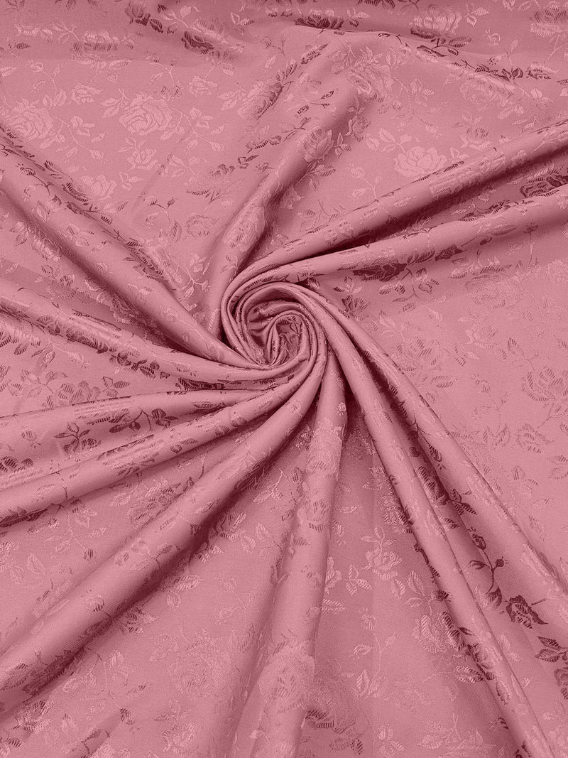 Dusty Rose - 60" Wide Polyester /Flowers Brocade Jacquard Satin Fabric/ SoldByTheYard.