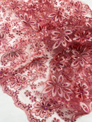 Metallic floral lace design embroidered 54" Wide | New Creations Fabric & Foam Inc.