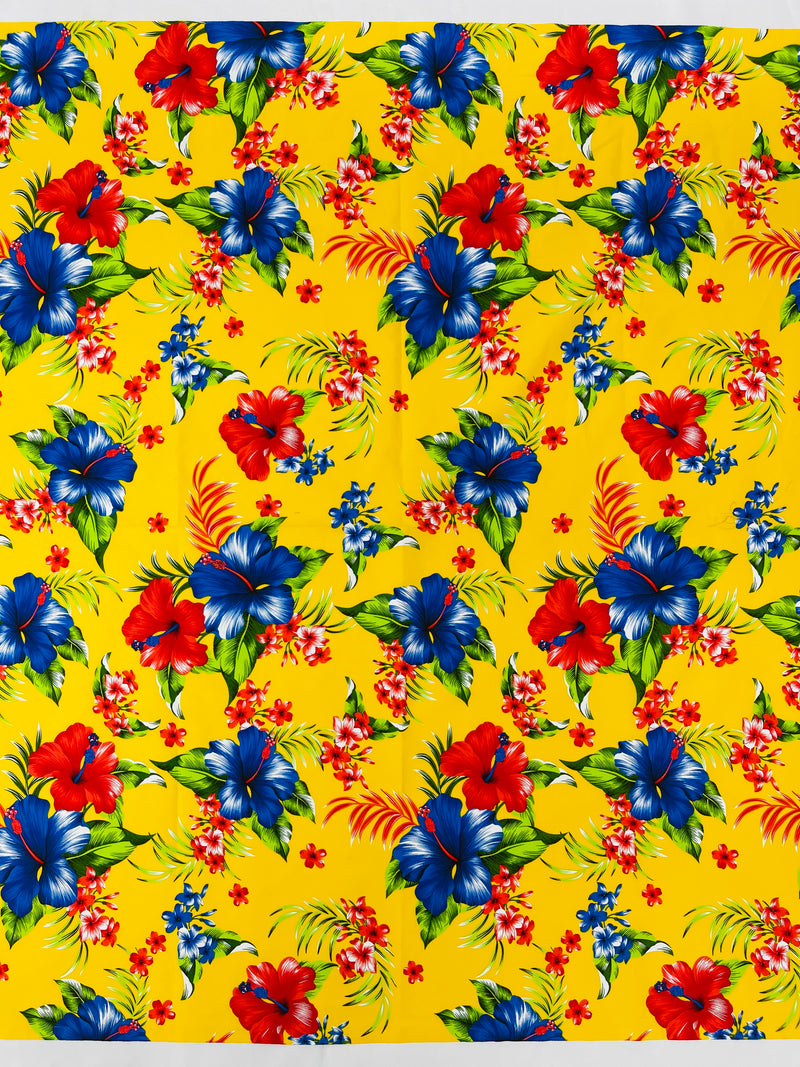 Multi Color Hawaiian Hibiscus  Floral Fabric/ 100% Cotton/45" Wide (by the yard)