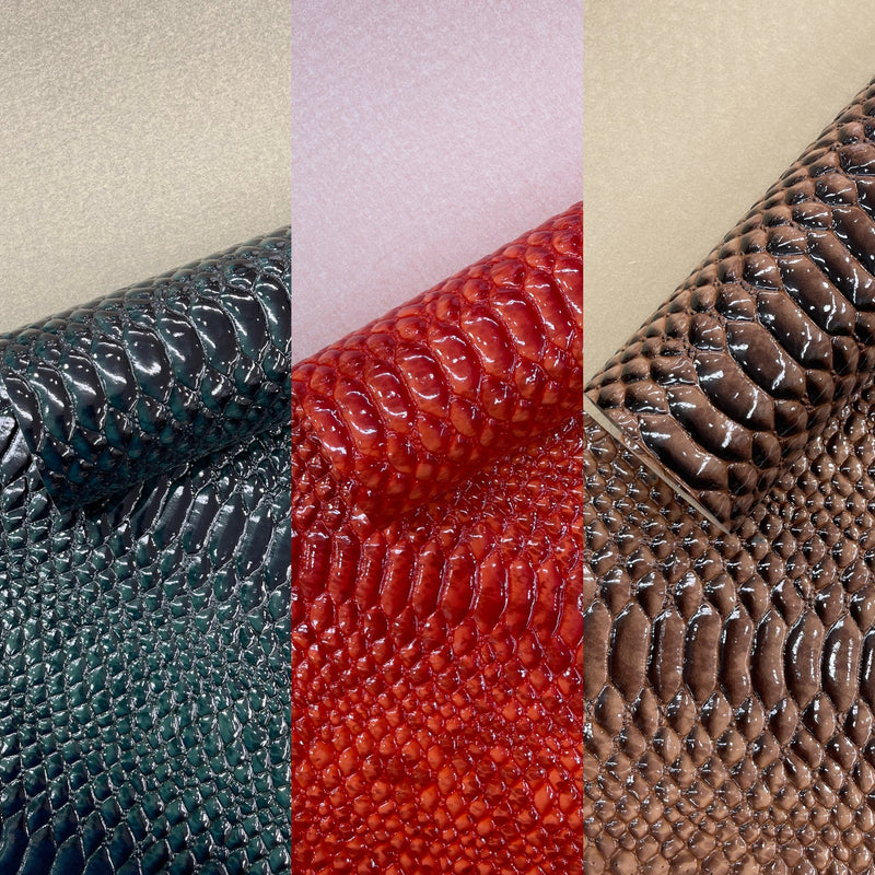 Cobra Snake Shiny Vinyl 3D Embossed Fabric / 2 Tone Cobra Snake Vinyl Leather 54" Wide