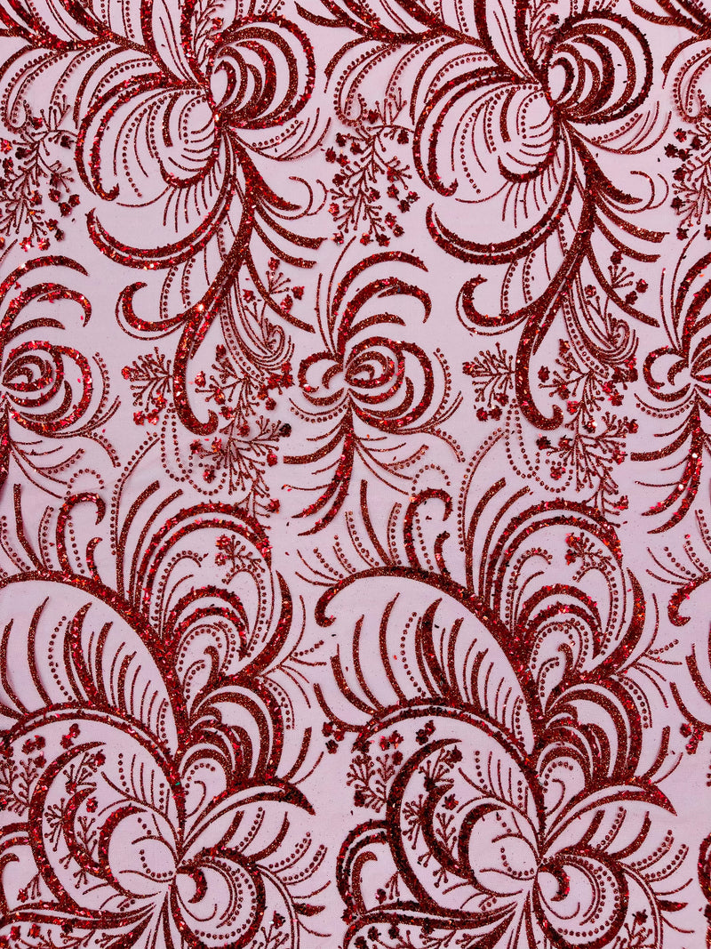 Vine Glitter Design On A Mesh Lace Fabric/Prom