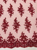 FLORAL DAMASK BEADED LACE ON MESH FABRIC (By The Yard)