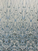 GEOMETRIC BEADED DESIGN ON A MESH LACE FABRIC (By The Yard)