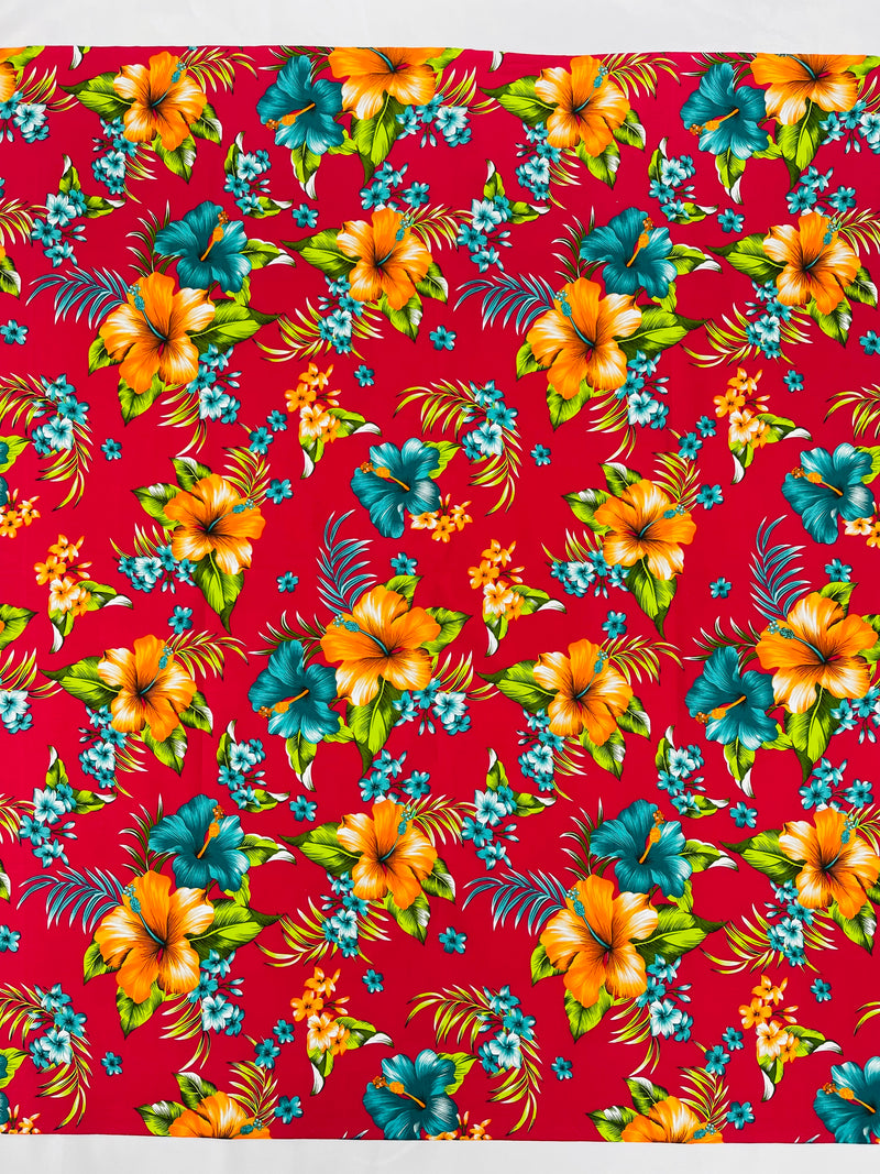 Multi Color Hawaiian Hibiscus  Floral Fabric/ 100% Cotton/45" Wide (by the yard)