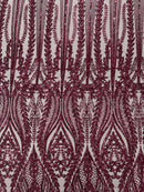 Damask design with sequins embroider on a 4 way stretch mesh fabric (By The Yard)