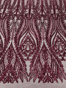 Damask design with sequins embroider on a 4 way stretch mesh fabric (By The Yard)