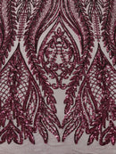 Damask design with sequins embroider on a 4 way stretch mesh fabric (By The Yard)
