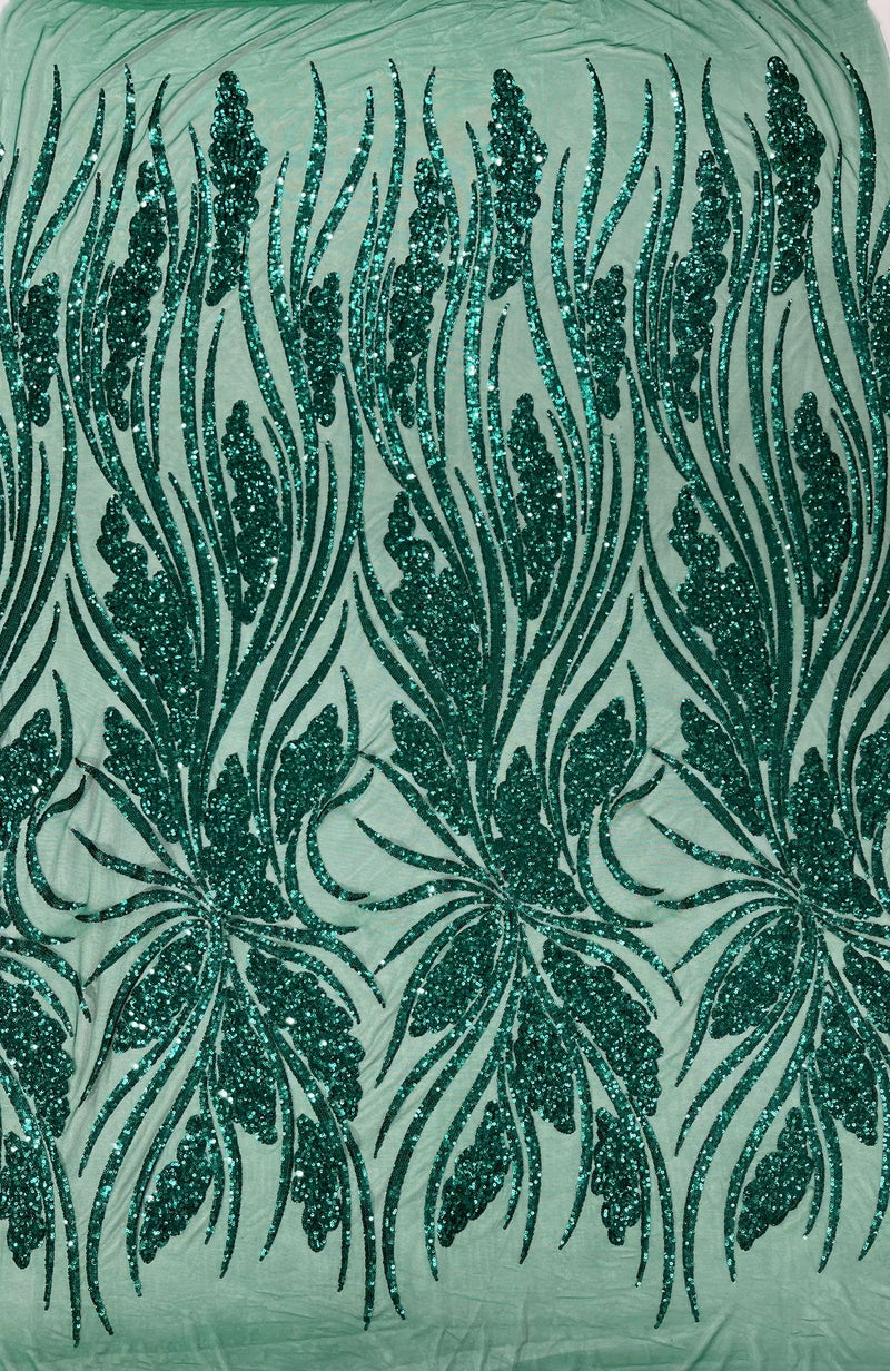 Feather damask shiny sequin design on a 4 way stretch mesh Fabric-sold by The yard.