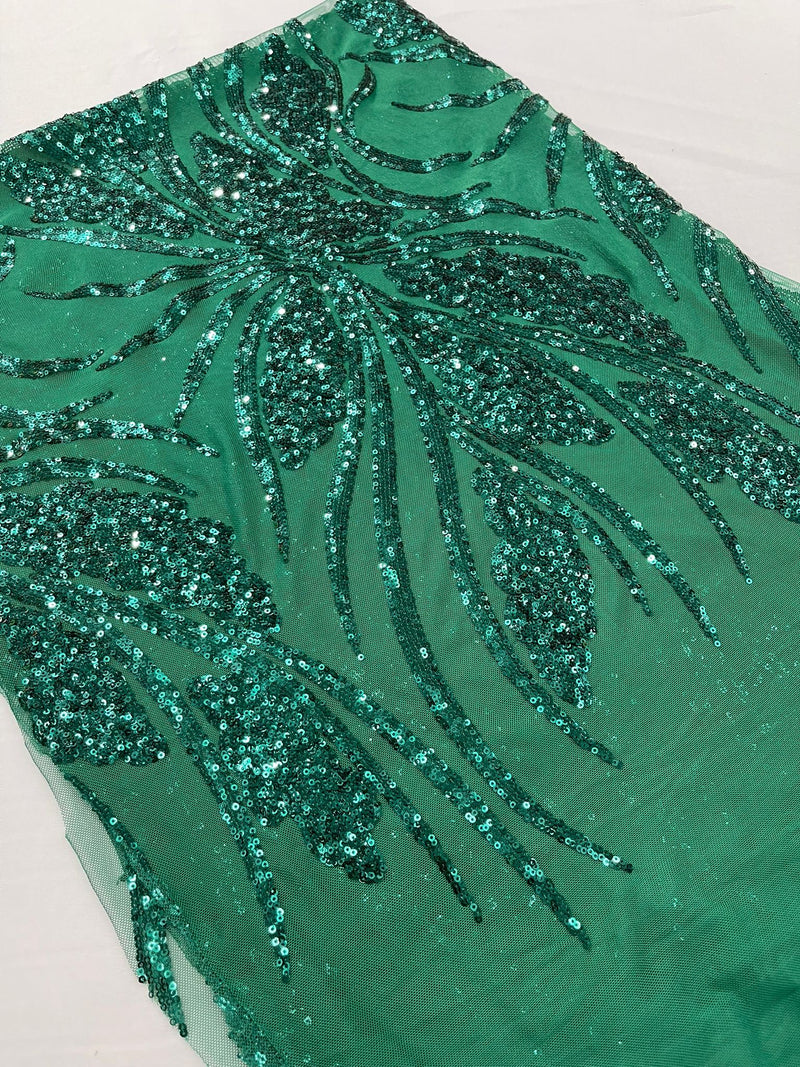 Feather damask shiny sequin design on a 4 way stretch mesh Fabric-sold by The yard.