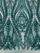 Damask design with sequins embroider on a 4 way stretch mesh fabric (By The Yard)