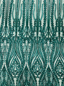 Damask design with sequins embroider on a 4 way stretch mesh fabric (By The Yard)