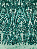 Damask design with sequins embroider on a 4 way stretch mesh fabric (By The Yard)