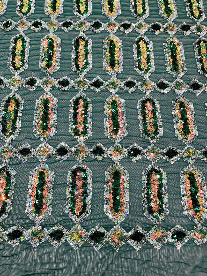 Iridescent Fabric - Mermaid Green - Wing Line Design 4 Way Stretch Mesh  Lace Fabric By Yard