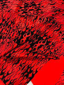 Hot Rod Tricot Holographic 4 Way Spandex With Black Flocking Flames And Red Glitter Fabric-