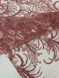 Vine Glitter Design On A Mesh Lace Fabric/Prom