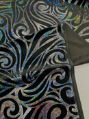 Holographic Foil Tribal Flame Design On A Stretch Velvet  Fabric. By The Yard