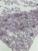 3D floral design embroider and beaded with rhinestones on a mesh lace prom/wedding/sold by yard.