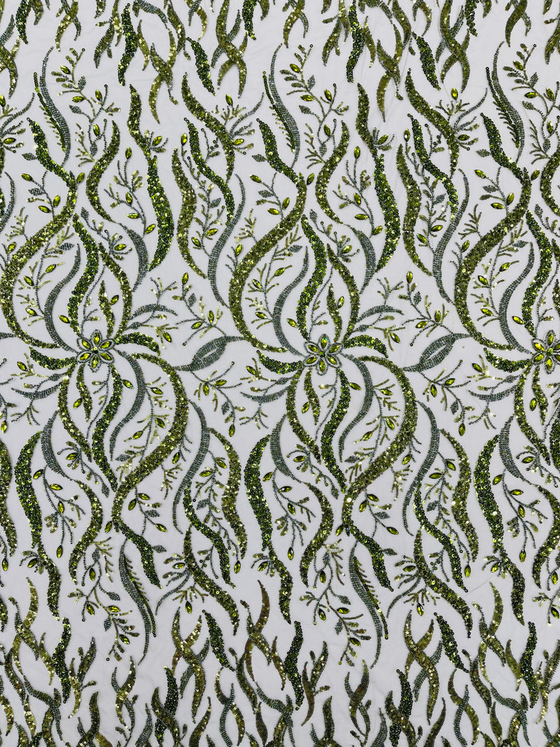 JEWEL VINE BEADED LACE ON MESH FABRIC (By The Yard)